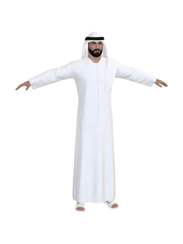Arms Wide in White Kandura - Arab 3D model, vytvořený pomocí AI