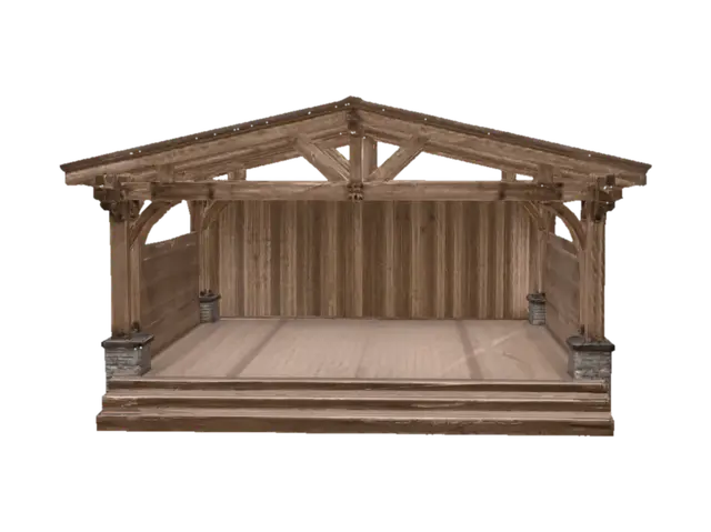 Rustic Timber Stage - Theatre 3D model, vytvořený pomocí AI