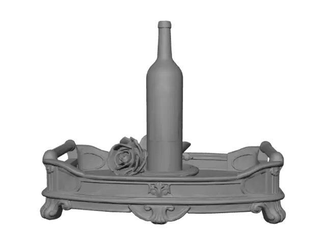 3D model for Elegant Still Life with Wine and Rose on Ornate Tray