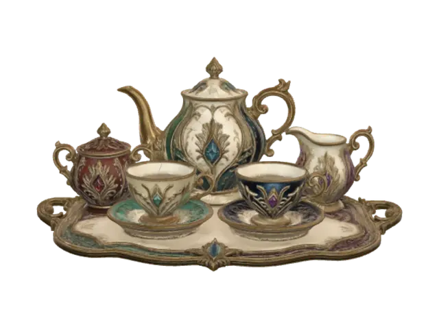 Regal Tea Service 3D model, vytvořený pomocí AI