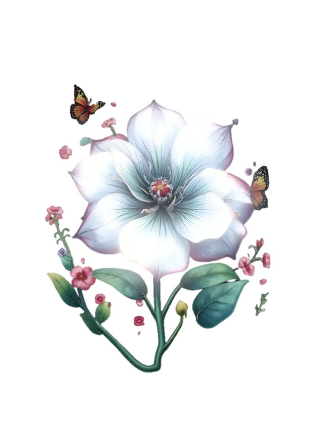 Azure Blossom with Butterflies 3D model, vytvořený pomocí AI