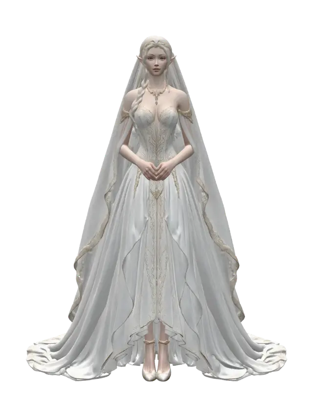 Ivory Veiled Elven Bride 3D model, vytvořený pomocí AI