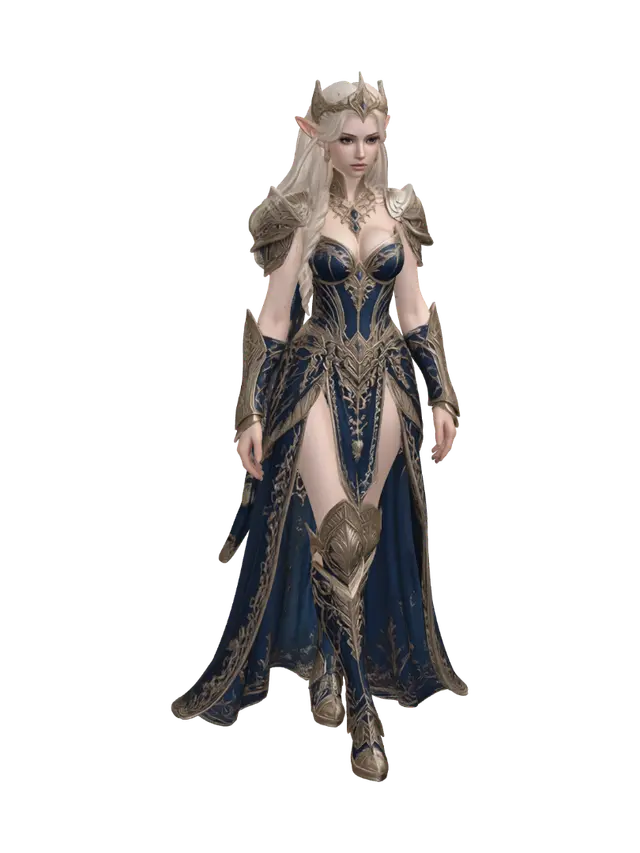 Elven Queen of the Sapphire Vale 3D model, vytvořený pomocí AI