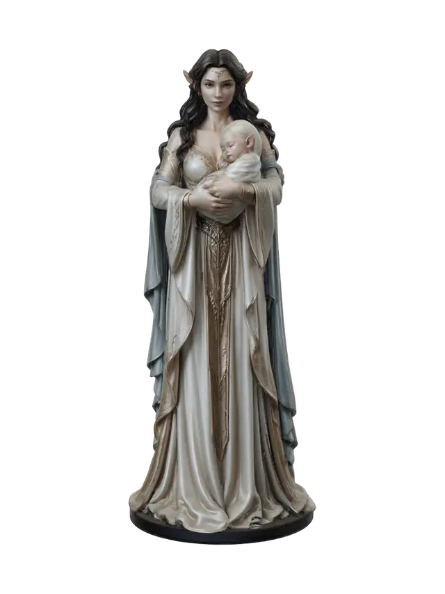 Elven Mother and Child 3D model, vytvořený pomocí AI