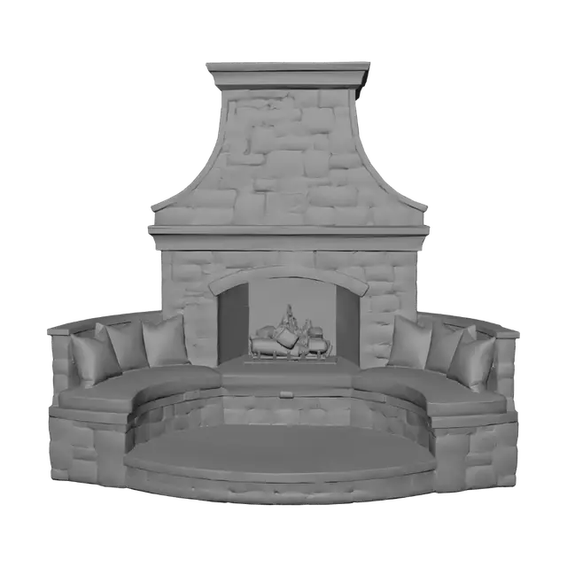 3D model for Circular Stone Fireplace with Built-In Bench
