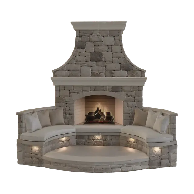 3D model for Circular Stone Fireplace with Built-In Bench