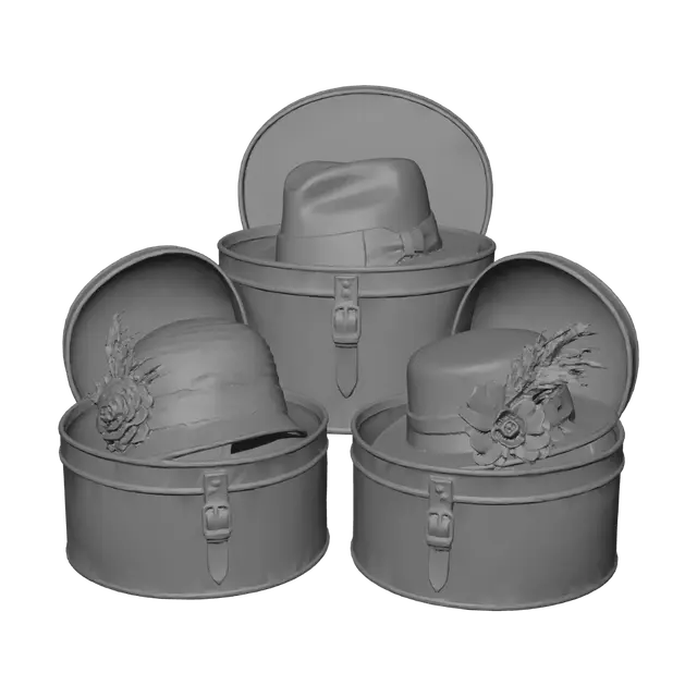 3D model for Three Vintage Hats in Antique Hatboxes