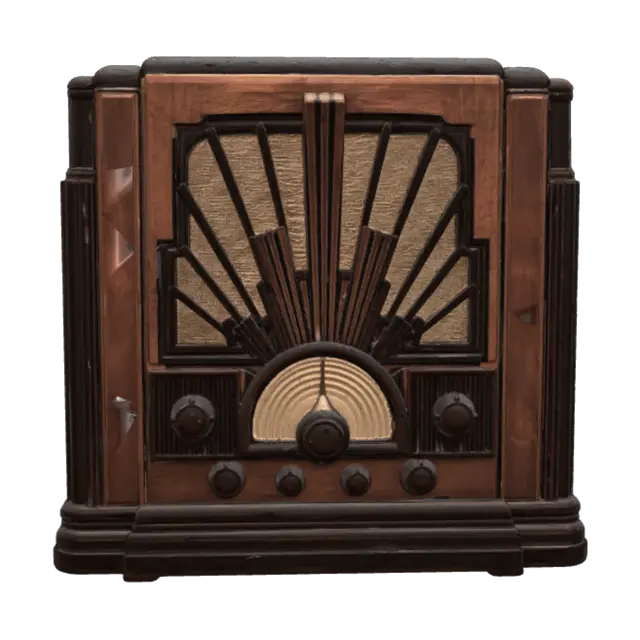 Modello 3D Sunburst Art Deco Radio, generato dall’IA