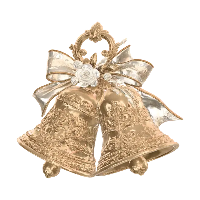 3D model for Ornate Golden Bells with Ribbon and Roses