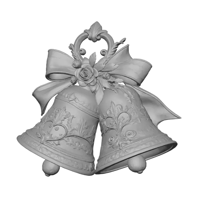 3D model for Ornate Golden Bells with Ribbon and Roses