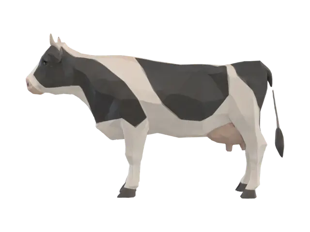 Low-Poly Holstein Cow 3D model, vytvořený pomocí AI