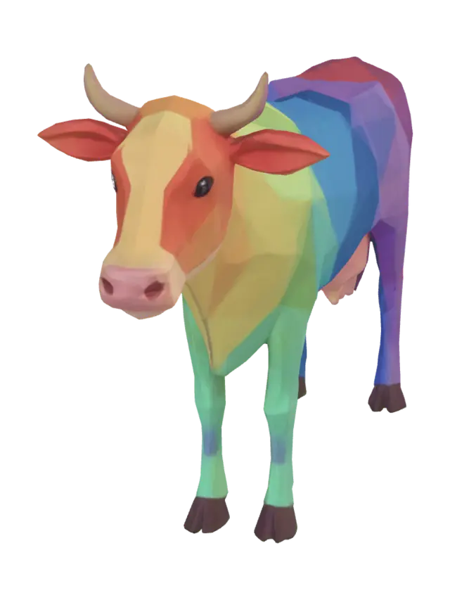 Ranbow cow - Polyhedron 3D model, vytvořený pomocí AI