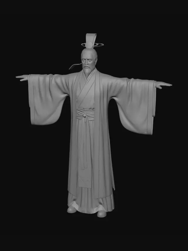 3D model for 屈原，全身像，Tpose，真人，CG风格偏写实