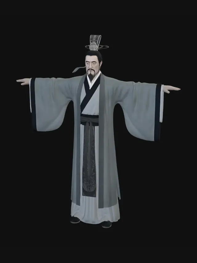 3D model for 屈原，全身像，Tpose，真人，CG风格偏写实