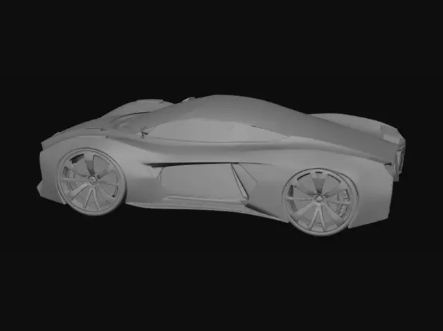 3D model for Futuristic aerodynamic concept car, sleek flowing body, ultra-low drag design, enclosed wheels, active aero fins, carbon fiber and titanium materials, panoramic glass canopy, glowing LED light strips, matrix headlights, futuristic taillights, illuminated accents.

Detailed interior with 2 ergonomic sport seats, ambient RGB lighting, holographic dashboard, transparent digital displays, steering yoke, floating center console, minimalist luxury cabin.

Highly detailed 3D model, realistic PBR materials, sharp panel lines, performance tires, aerodynamic air channels, active rear diffuser, AAA game asset, photorealistic, sci-fi electric hypercar from 2150.