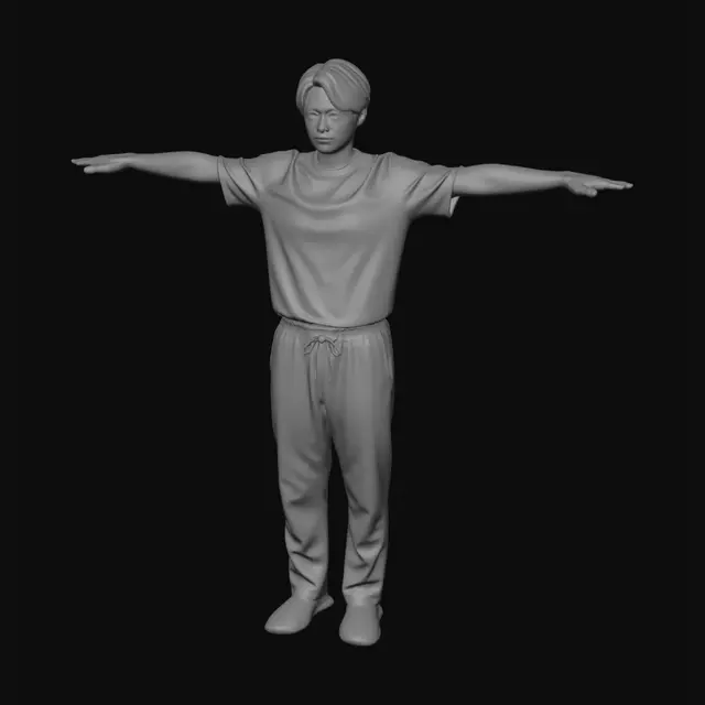 3D model for 화장실 비데변기 광고용 사람, 광고에 쓸수있게 적합한 인간모델. 너무 복잡하지 않은 모델. 신발은 실내용 슬리퍼, 중성적인 외모, 옷은 화장실에 적당히 어울리는 캐주얼