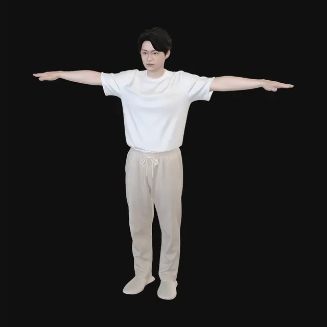 3D model for 화장실 비데변기 광고용 사람, 광고에 쓸수있게 적합한 인간모델. 너무 복잡하지 않은 모델. 신발은 실내용 슬리퍼, 중성적인 외모, 옷은 화장실에 적당히 어울리는 캐주얼