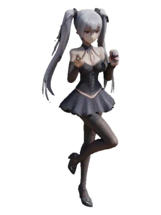 Anime girl, silver long hair, two ponytails on the sides of her head, standing on… - Corset 3D model, vytvořený pomocí AI