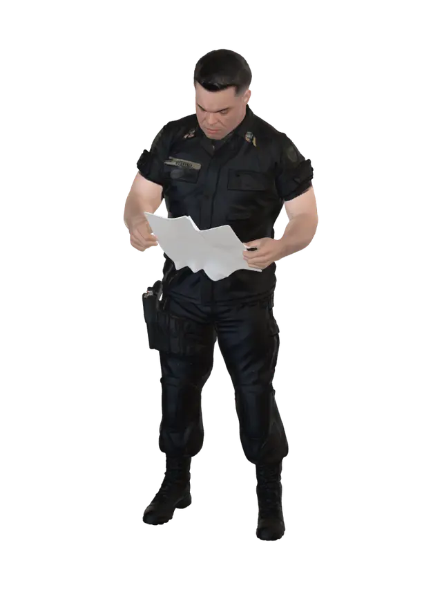 3D model for Police Officer Reading Documents at a Desk