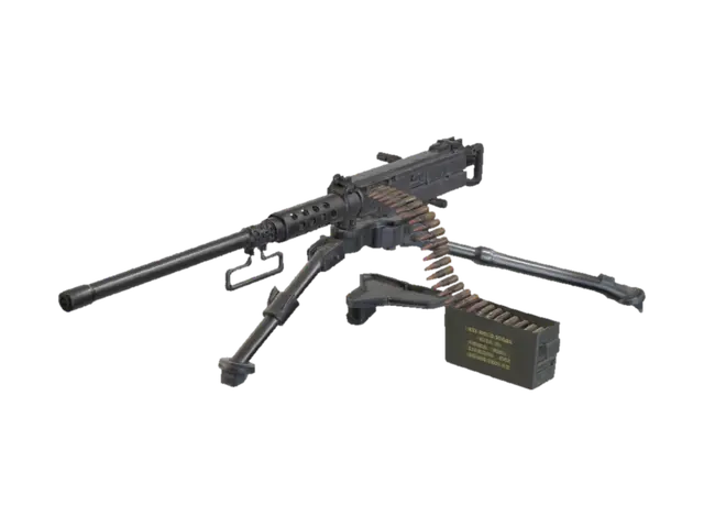 Tripod-Mounted Belt-Fed Machine Gun 3D model, vytvořený pomocí AI