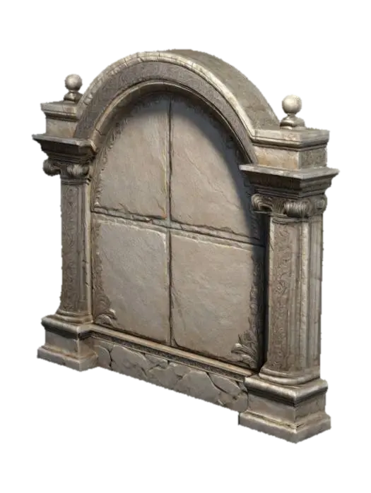 Design a detailed 3D model of a weathered stone wall plaque with an arched structure… 3D model, vytvořený pomocí AI