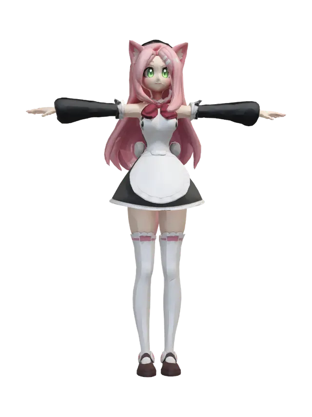 3D model for Pink Haired Catgirl Maid in a T Pose