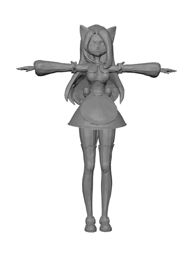 3D model for Pink Haired Catgirl Maid in a T Pose