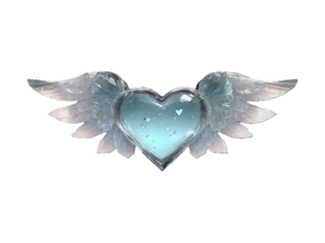 Create a 3D heart made of glass or crystal, with delicate translucent wings. It… - Dreamlike 3D model, vytvořený pomocí AI