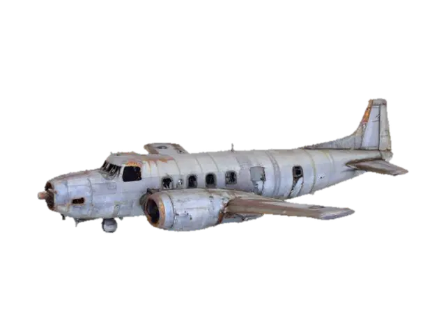 Um avião abandonado, com sua estrutura metálica visivelmente corroída por uma… - Airplane 3D model, vytvořený pomocí AI