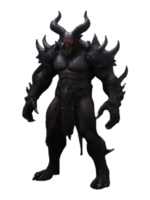 A fearsome antagonist, towering over his enemies with a muscular and imposing… 3D model, vytvořený pomocí AI