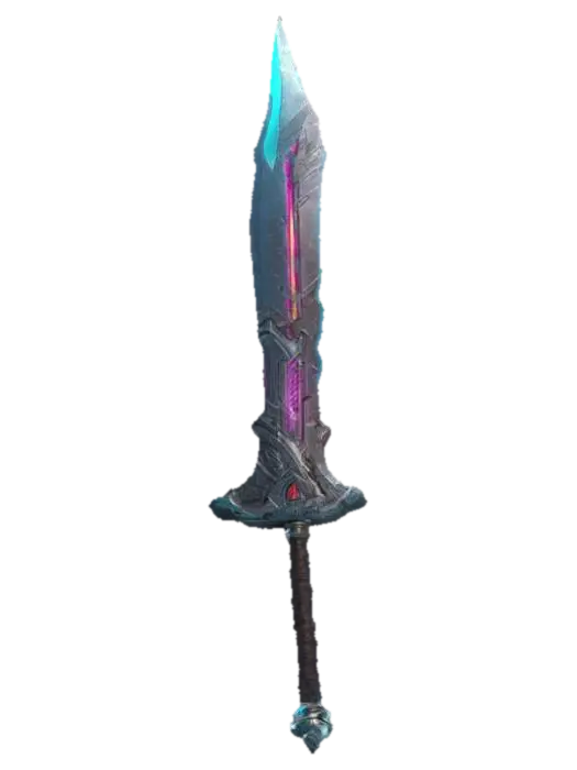 Cyberpunk medieval weapon. low poly. with visible electronic components and LED lights.… 3D model, vytvořený pomocí AI