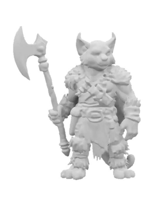 3D model for Imagine an anthropomorphic strong Cheetah. It is a Barbarian Ranger. Cartoon character. Barbarian outfit and weapon. Clean texture, Sharp and clean geometry, Well defined texture, HDR, Fantasy.