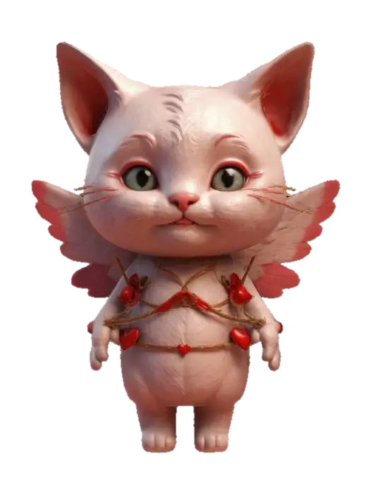 Anthropomorphic cupid kitty, #valentine#. The scene should evoke warmth and… 3D model, vytvořený pomocí AI