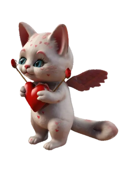 Anthropomorphic cupid kitty, #valentine#. The scene should evoke warmth and… 3D model, vytvořený pomocí AI