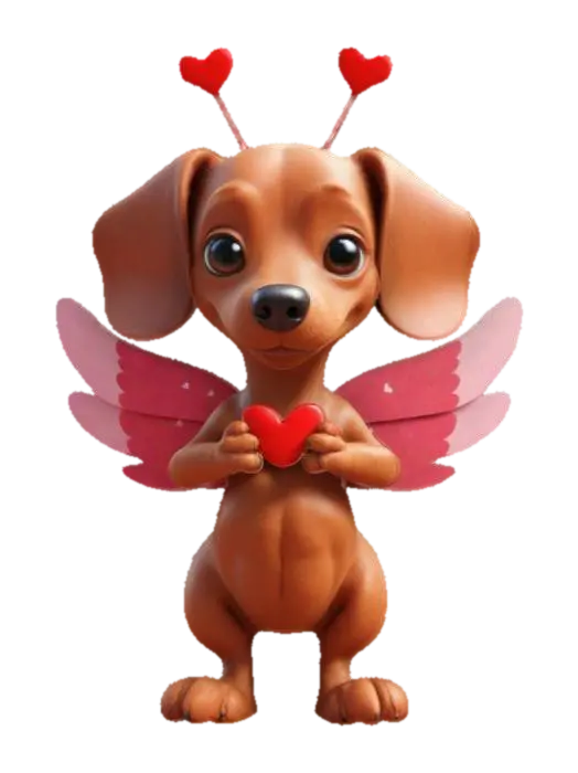 Anthropomorphic cupid Dachshund, Cartoon character, #valentine#. The scene should… 3D model, vytvořený pomocí AI