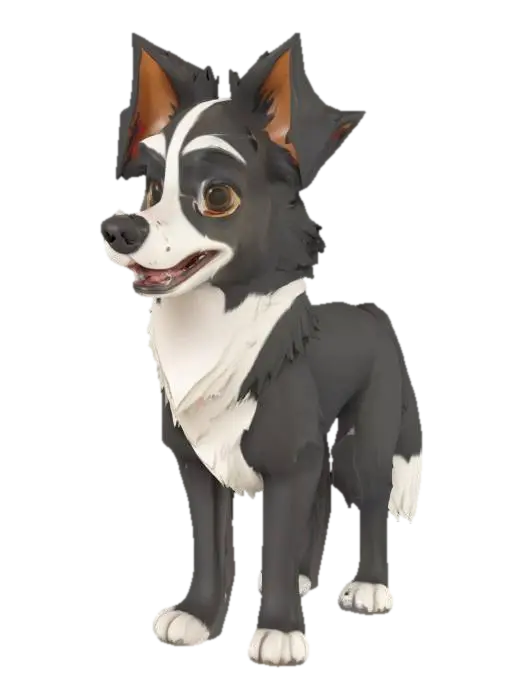 3D model for Cartoon Border Collie standing up. Realistic texture. Clean geometry. High definition texture.