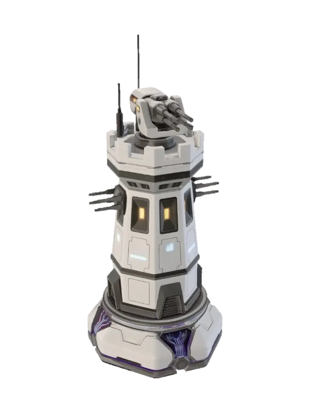 Orbital Defense Turret 3D model, vytvořený pomocí AI