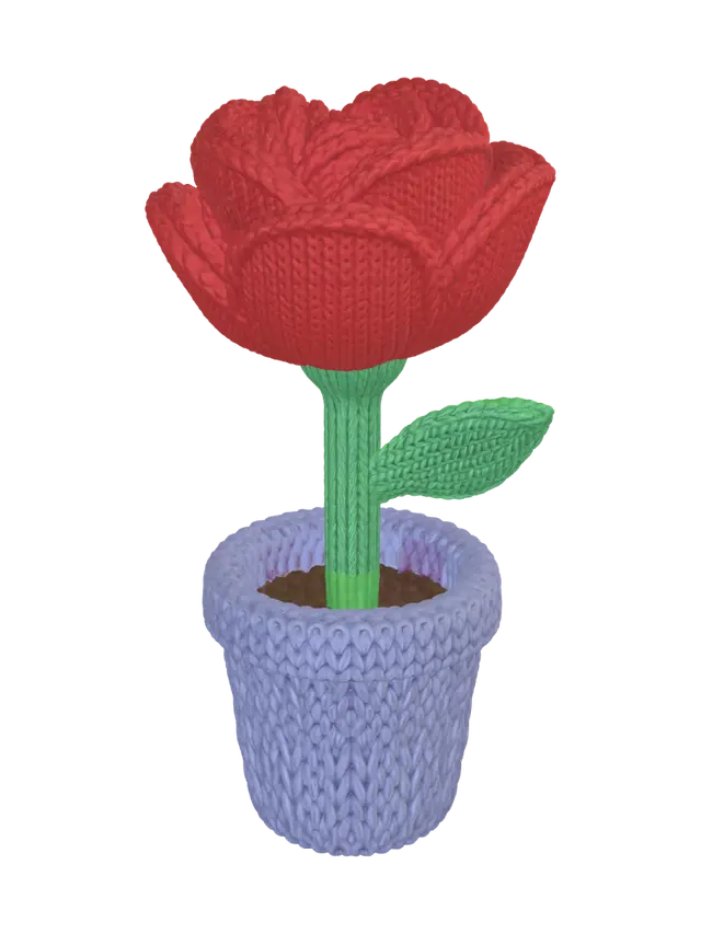 3D model for Crochet Rose in a Purple Pot