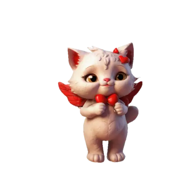 Anthropomorphic cupid kitty, Cartoon character, #valentine#. The scene should evoke… 3D model, vytvořený pomocí AI