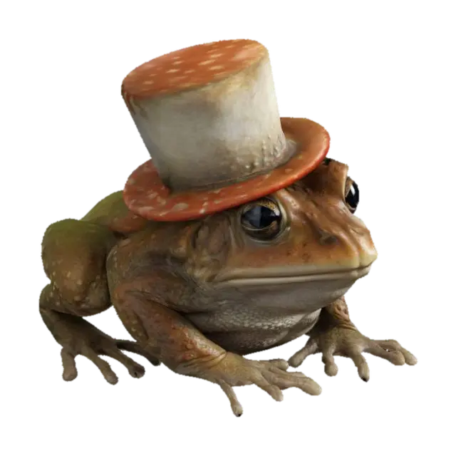 Imagine a toad with a topper. Realistic, Clean geometry, Sharp geometry, Clean… 3D model, vytvořený pomocí AI
