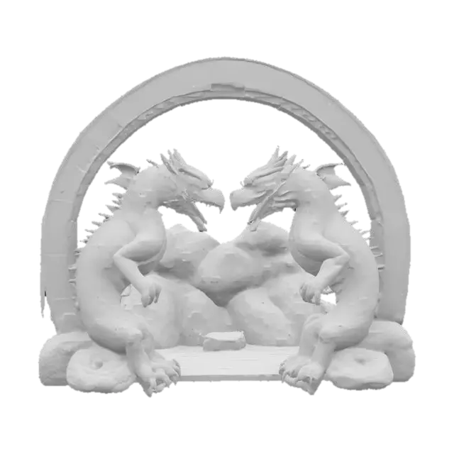 3D model for Imagine an #arch# made out of sculpted stones. It is made of two dragons circling themselves. Realistic.  Carved. Highly Detailed.