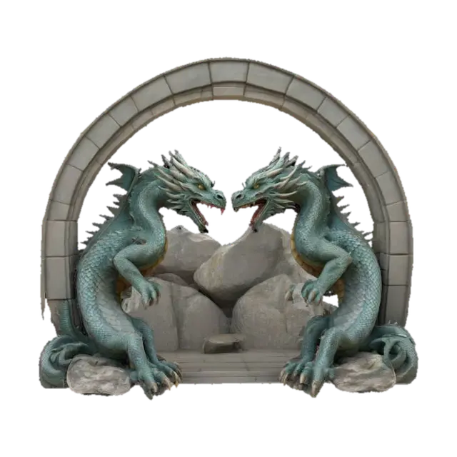 3D model for Imagine an #arch# made out of sculpted stones. It is made of two dragons circling themselves. Realistic.  Carved. Highly Detailed.