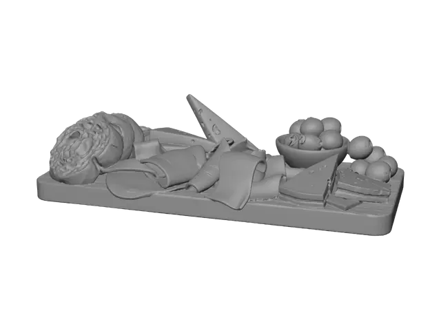 3D model for Charcuterie board with bread, cheese and olives