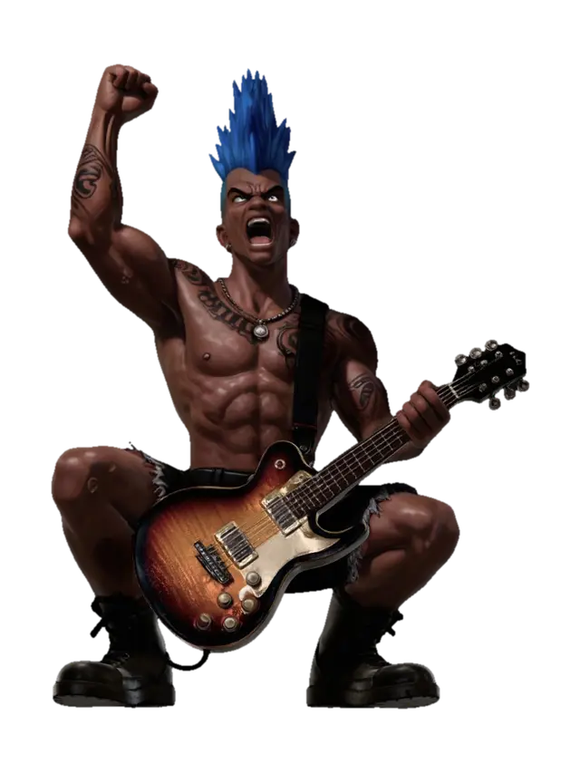 Modello 3D Blue Mohawk Rockstar, generato dall’IA