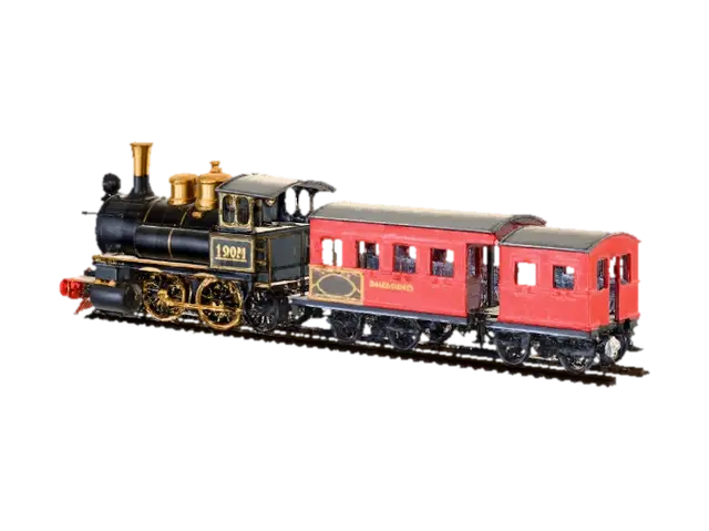 old time train engine, cars and caboose - Railroad 3D model, vytvořený pomocí AI