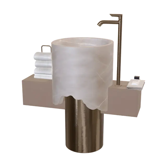 Golden Marble Vanity with City View 3D model, vytvořený pomocí AI