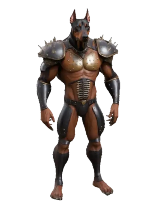 Highly Detailed, A anthropomorphic dobberman football player with spikes on his…-3D-modell, genererad av AI