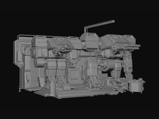 3D model for a station that is red and black that is pretty large and it is for repairing mechs AND IT IS NOT ANYTHING SIMILAR TO A HOUSE STRUCTURE