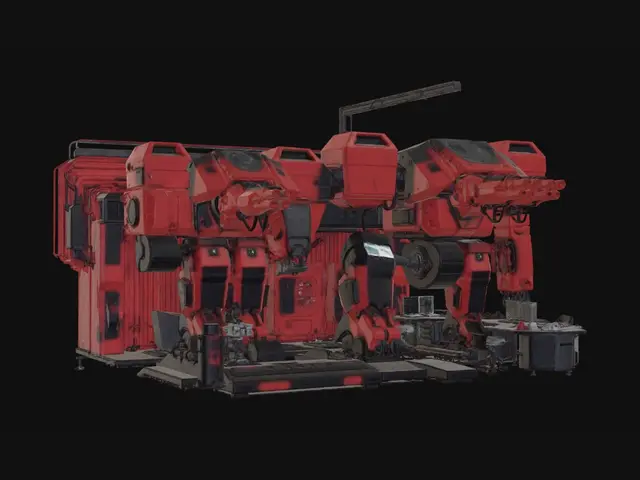 3D model for a station that is red and black that is pretty large and it is for repairing mechs AND IT IS NOT ANYTHING SIMILAR TO A HOUSE STRUCTURE