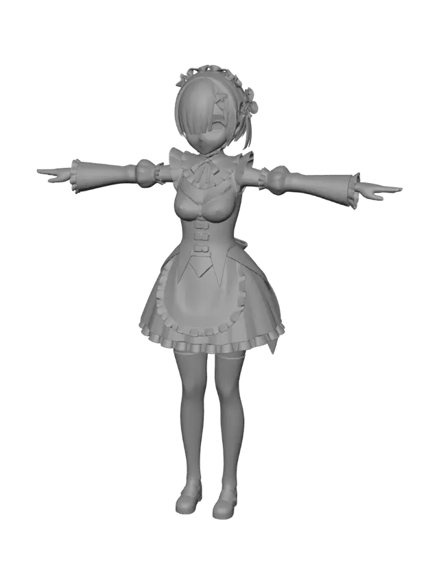 3D model for Blue-haired Maid in a T-Pose